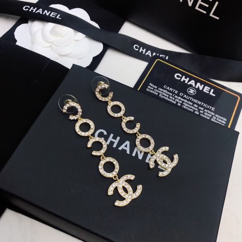 Chanel CC Logo Crystal Earrings