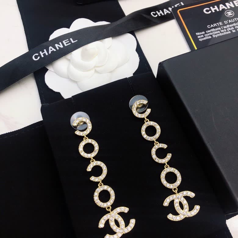 Chanel CC Logo Crystal Earrings
