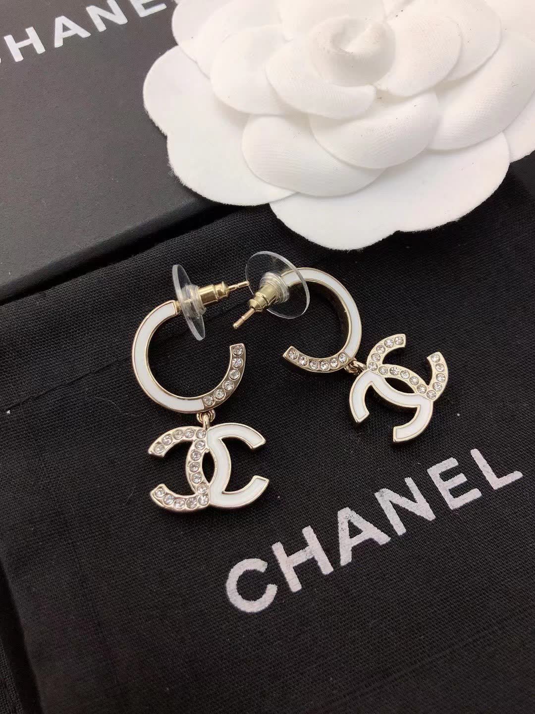 Chanel CC Logo Hoop Earrings