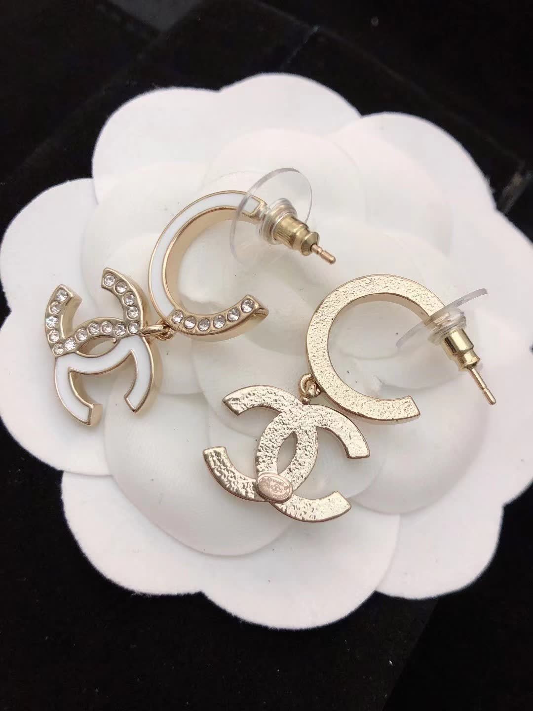 Chanel CC Logo Hoop Earrings