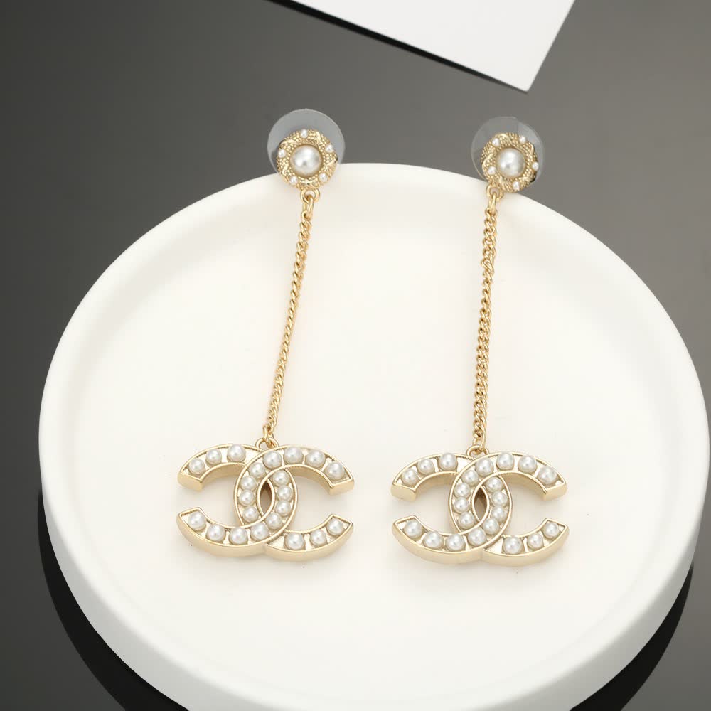 Chanel CC Logo Pearl Earrings