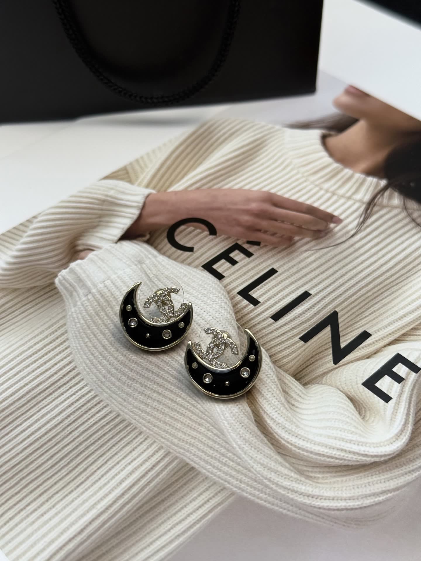Chanel Crescent Moon Stud Earrings