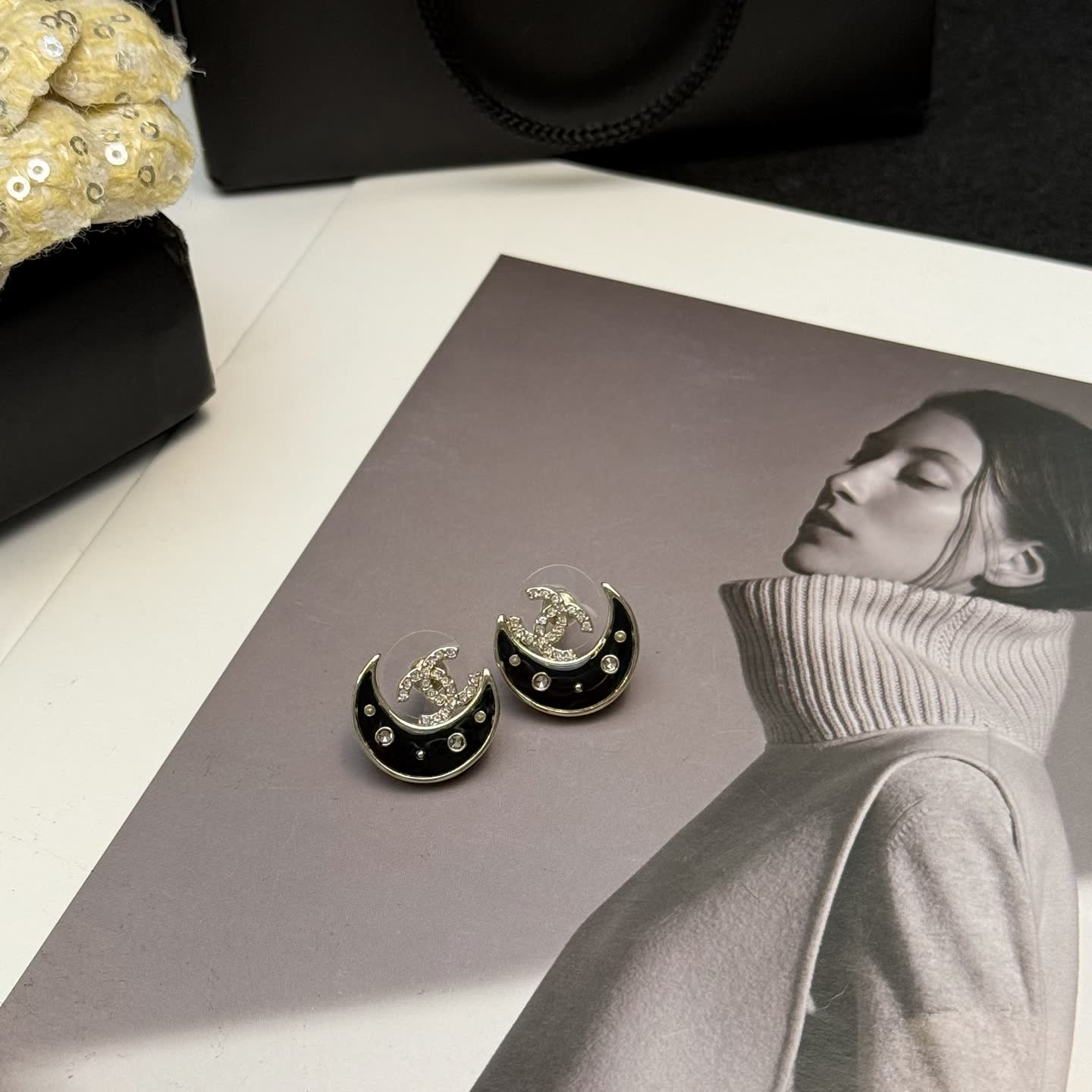 Chanel Crescent Moon Stud Earrings