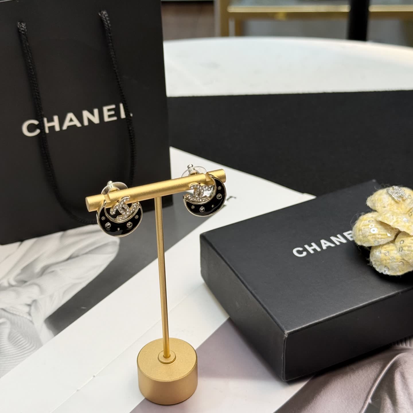 Chanel Crescent Moon Stud Earrings
