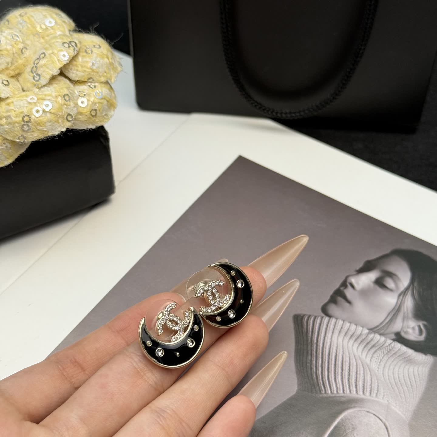 Chanel Crescent Moon Stud Earrings