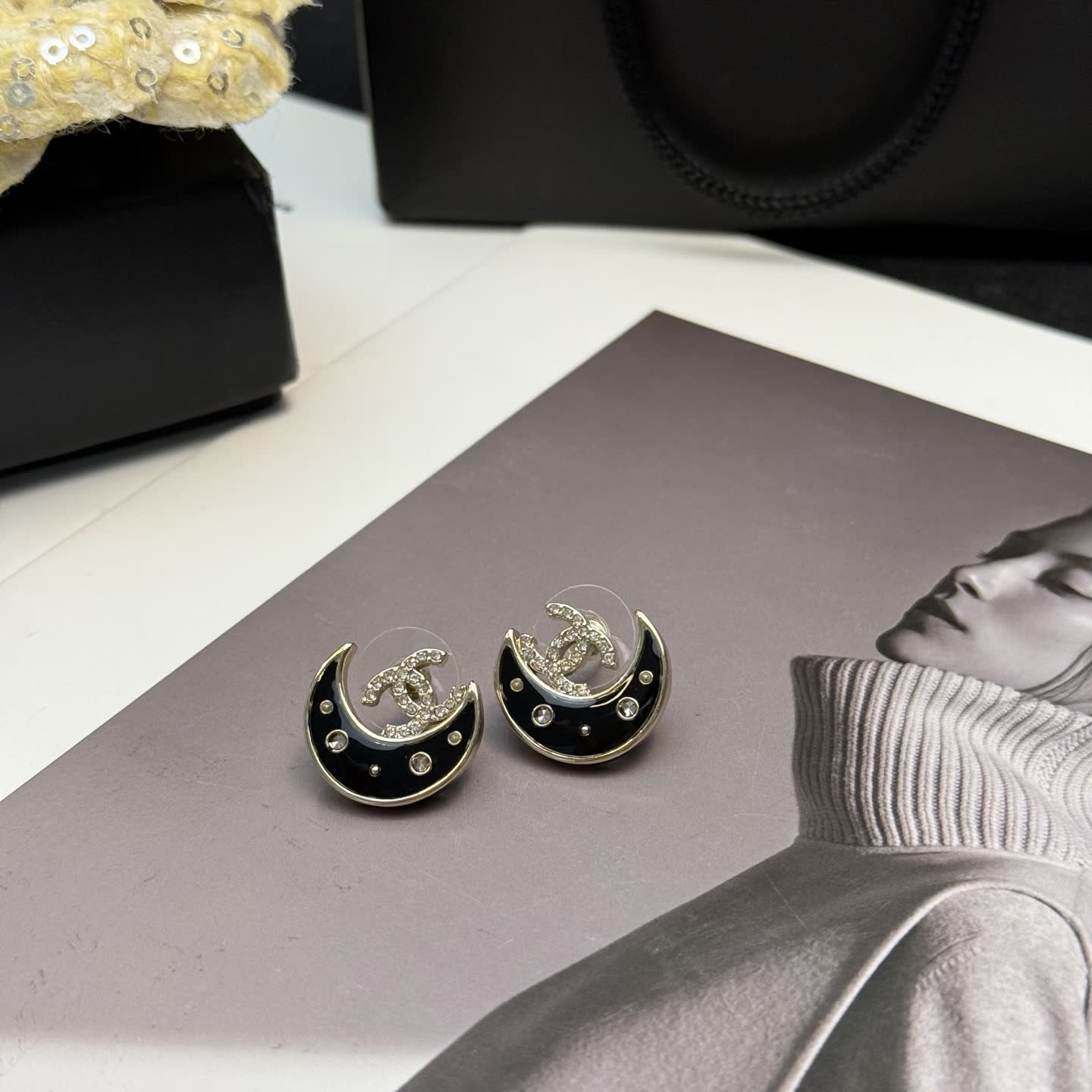 Chanel Crescent Moon Stud Earrings