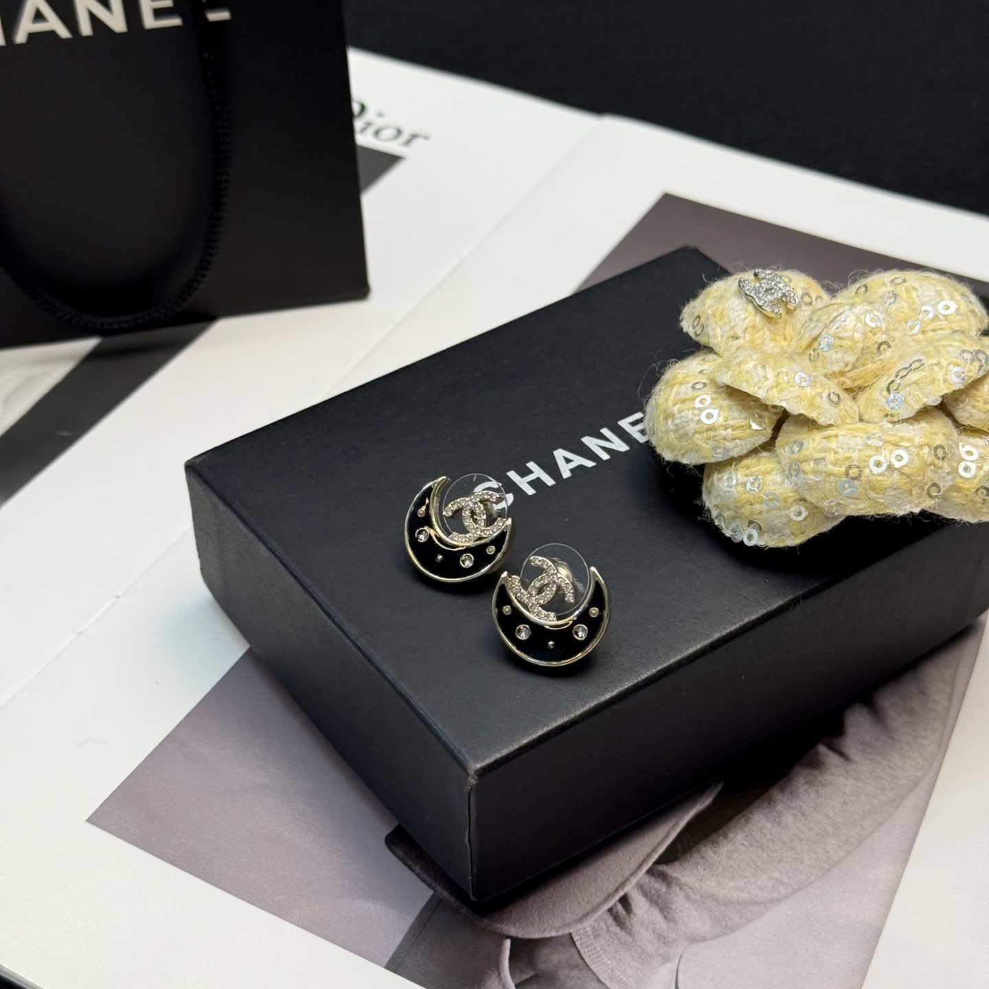 Chanel Crescent Moon Stud Earrings