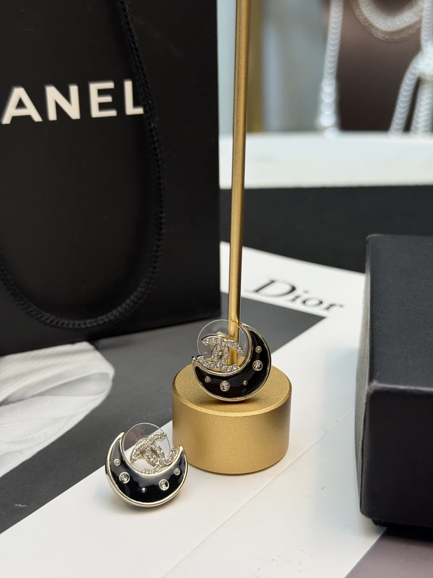 Chanel Crescent Moon Stud Earrings