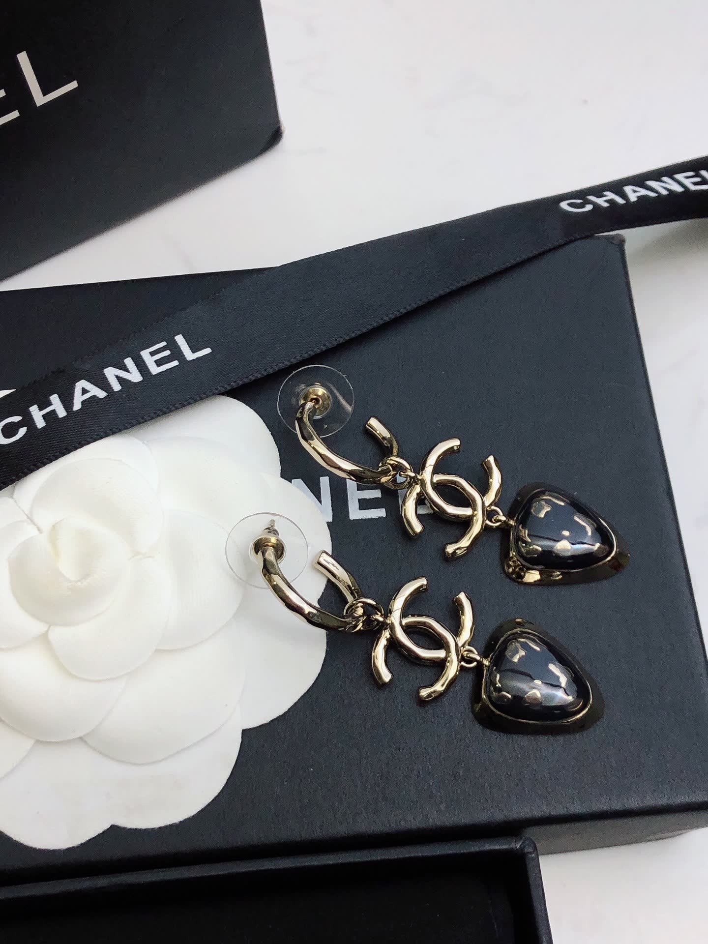Chanel CC Logo Heart Drop Earrings