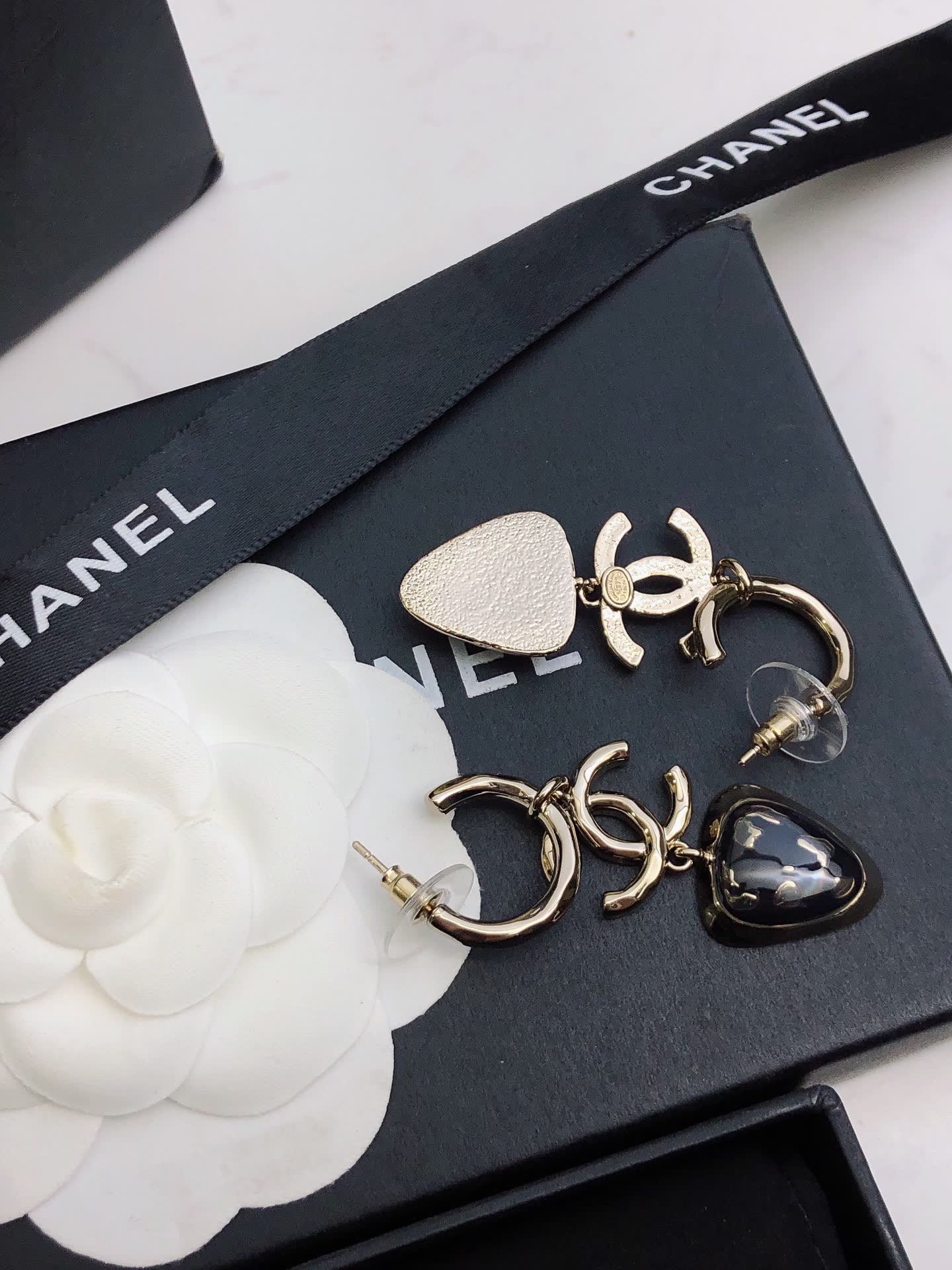 Chanel CC Logo Heart Drop Earrings