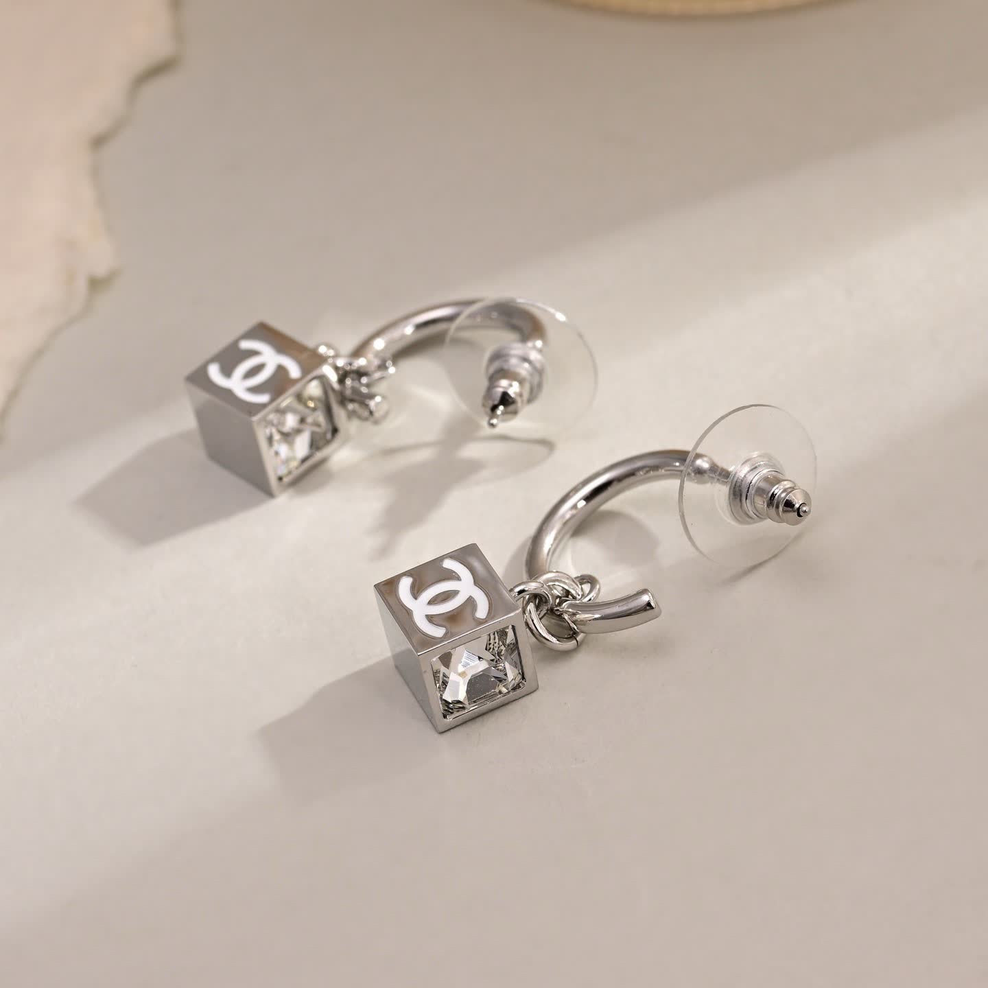 Chanel CC Crystal Hoop Earrings