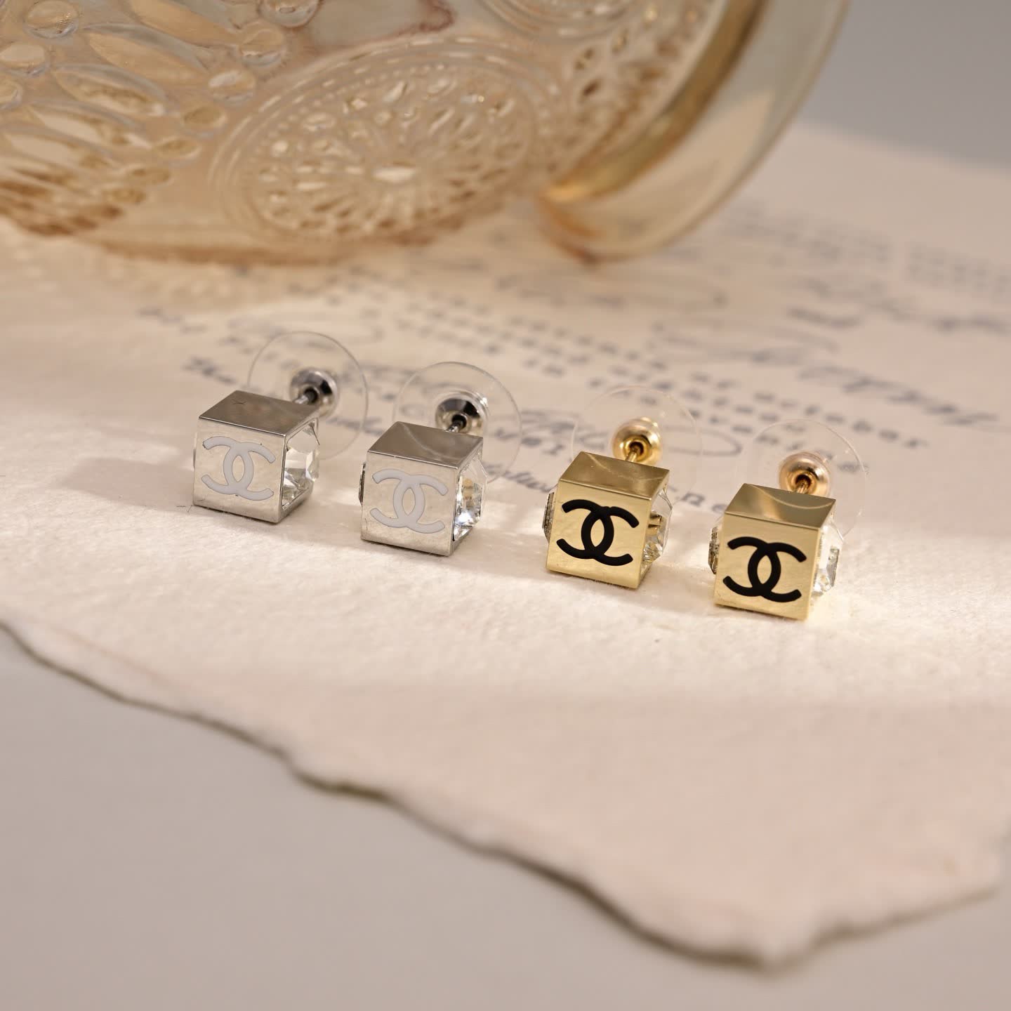 Chanel CC Crystal Hoop Earrings
