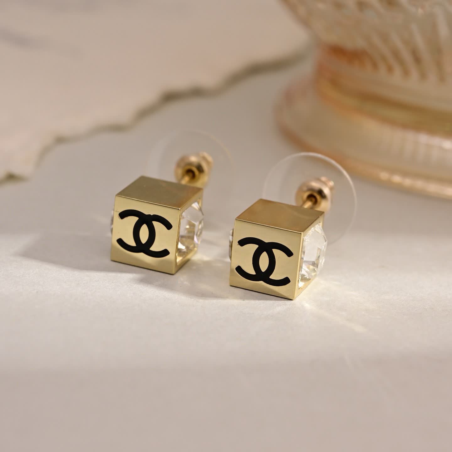 Chanel CC Crystal Hoop Earrings