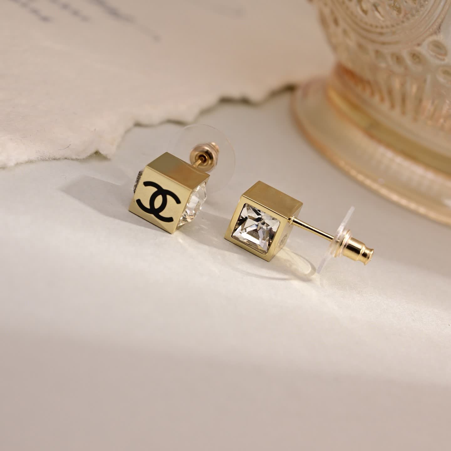 Chanel CC Crystal Hoop Earrings