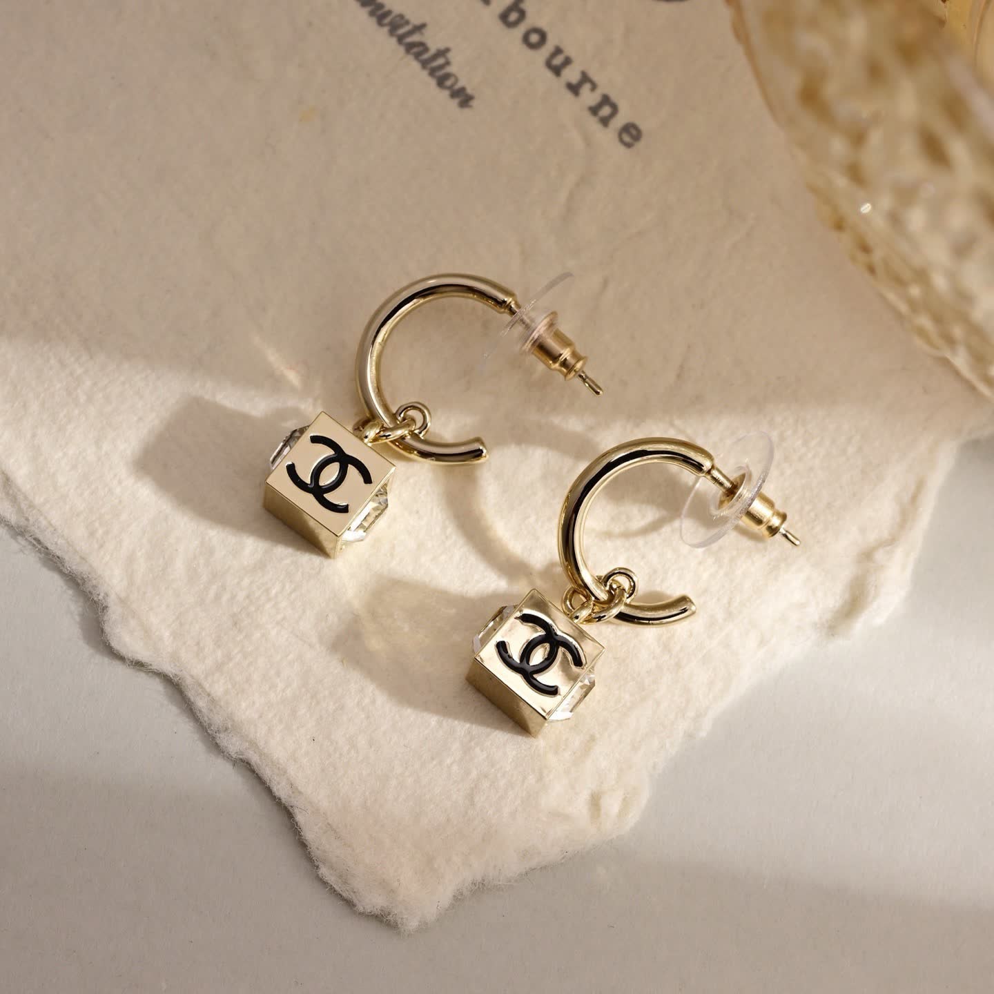 Chanel CC Crystal Hoop Earrings
