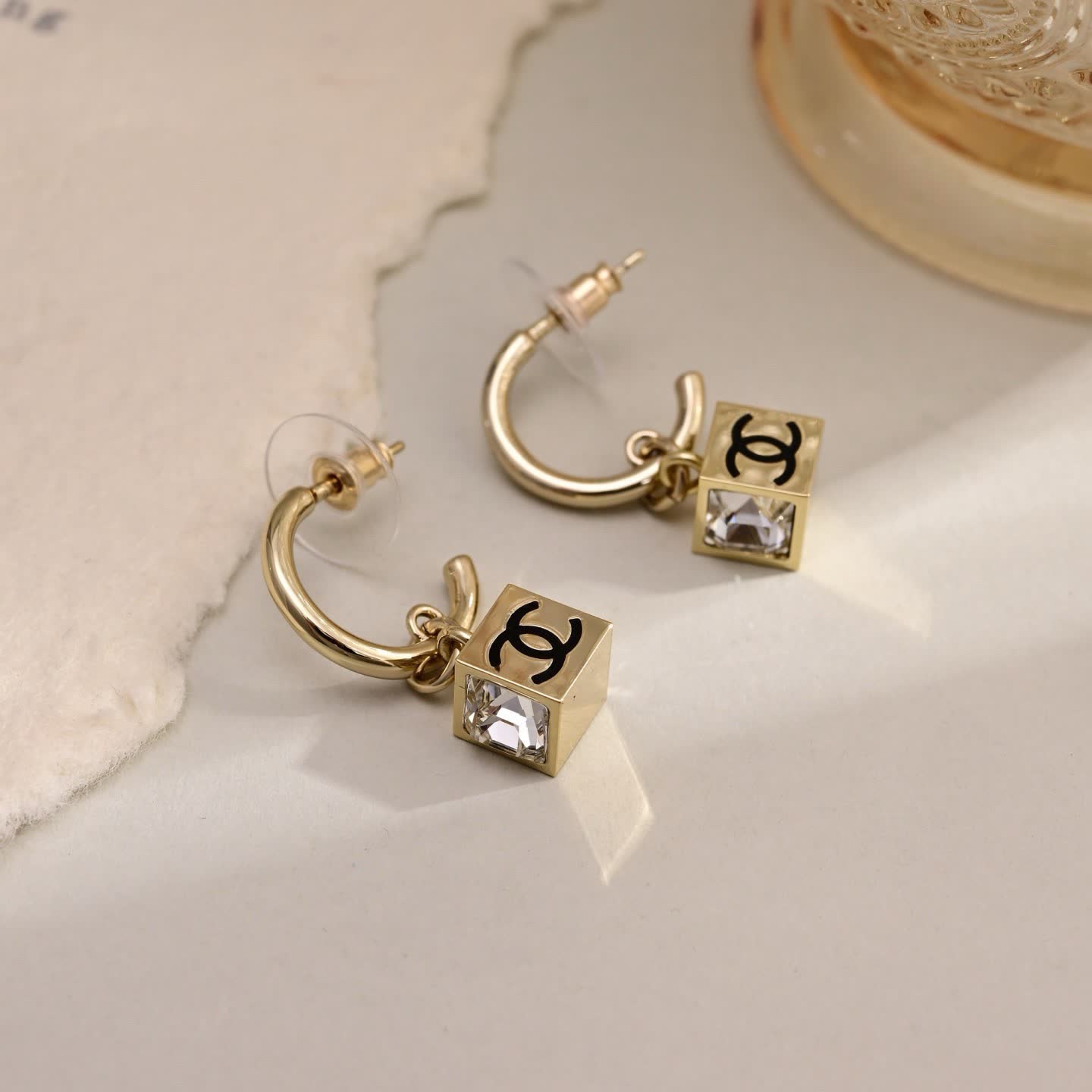 Chanel CC Crystal Hoop Earrings