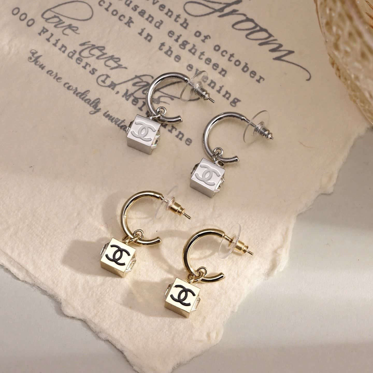 Chanel CC Crystal Hoop Earrings