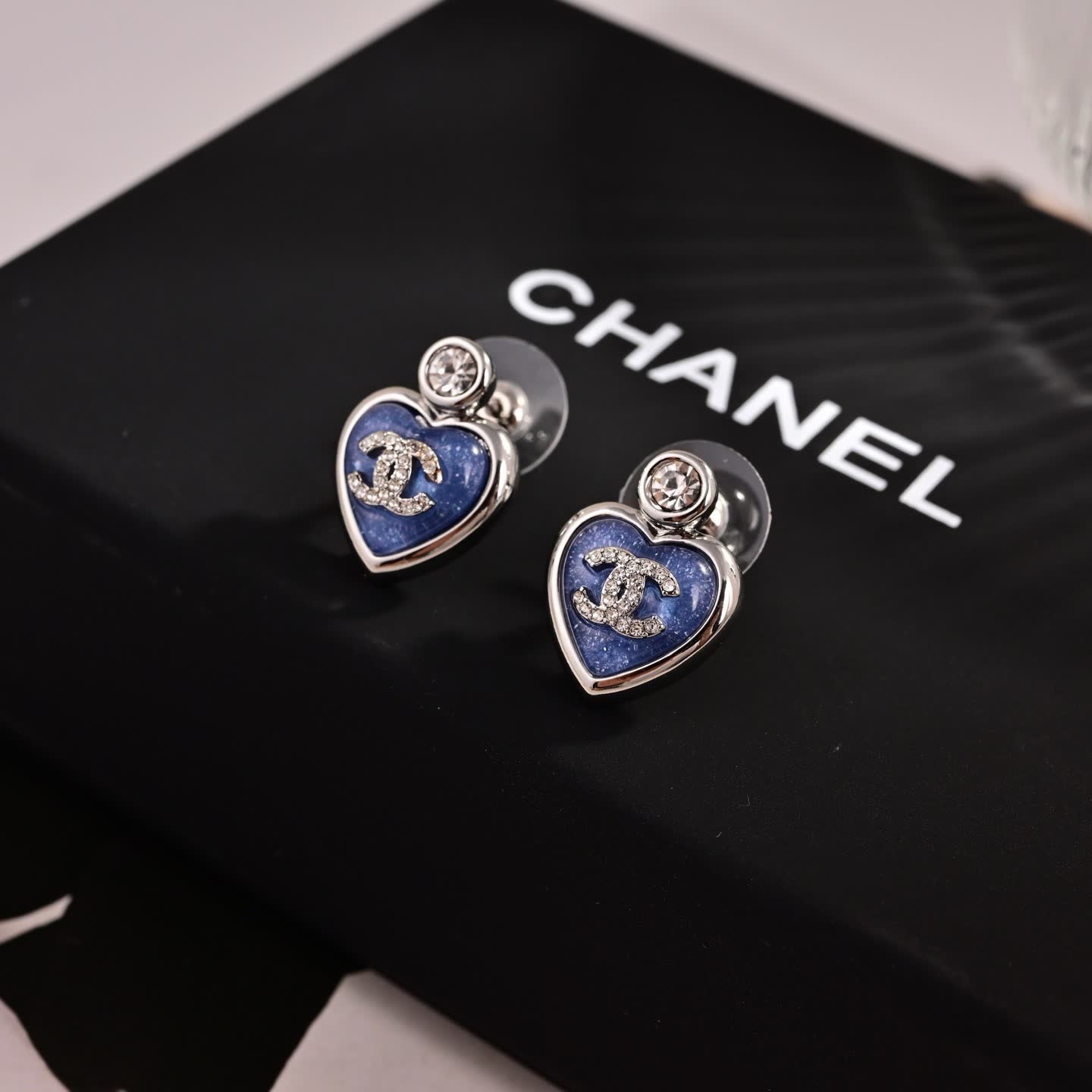 Chanel Blue Heart Earrings