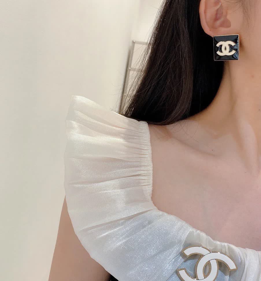 Chanel CC Square Stud Earrings