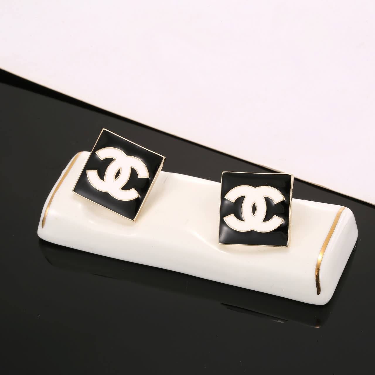 Chanel CC Square Stud Earrings