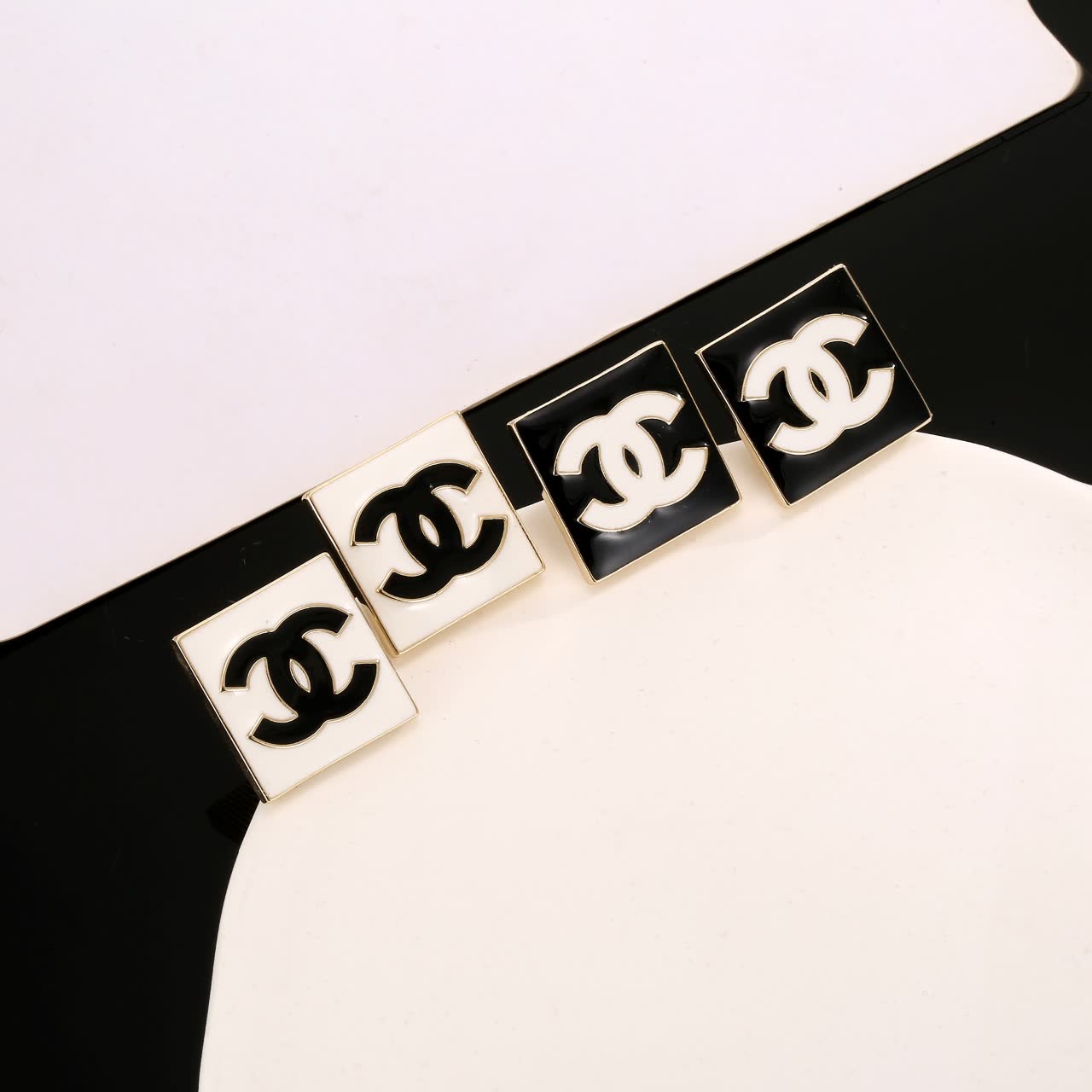 Chanel CC Square Stud Earrings