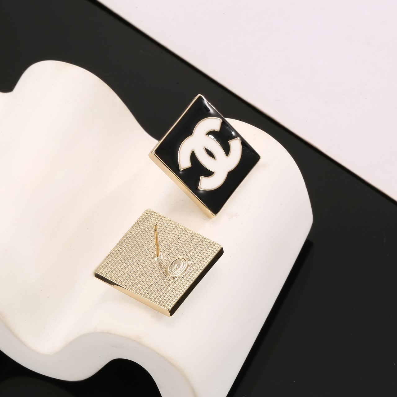 Chanel CC Square Stud Earrings