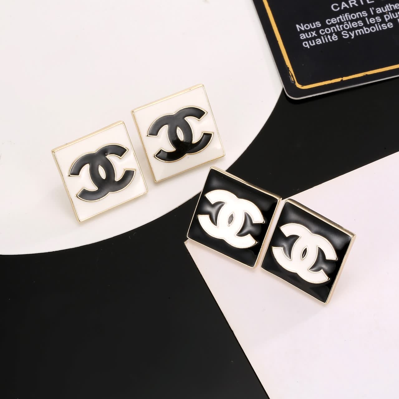 Chanel CC Square Stud Earrings
