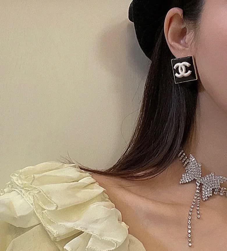 Chanel CC Square Stud Earrings