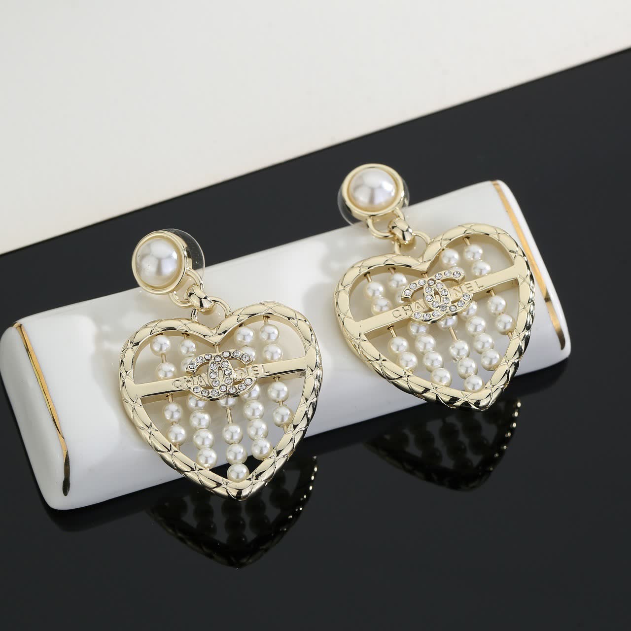 Chanel Heart Shaped Pearl Earrings