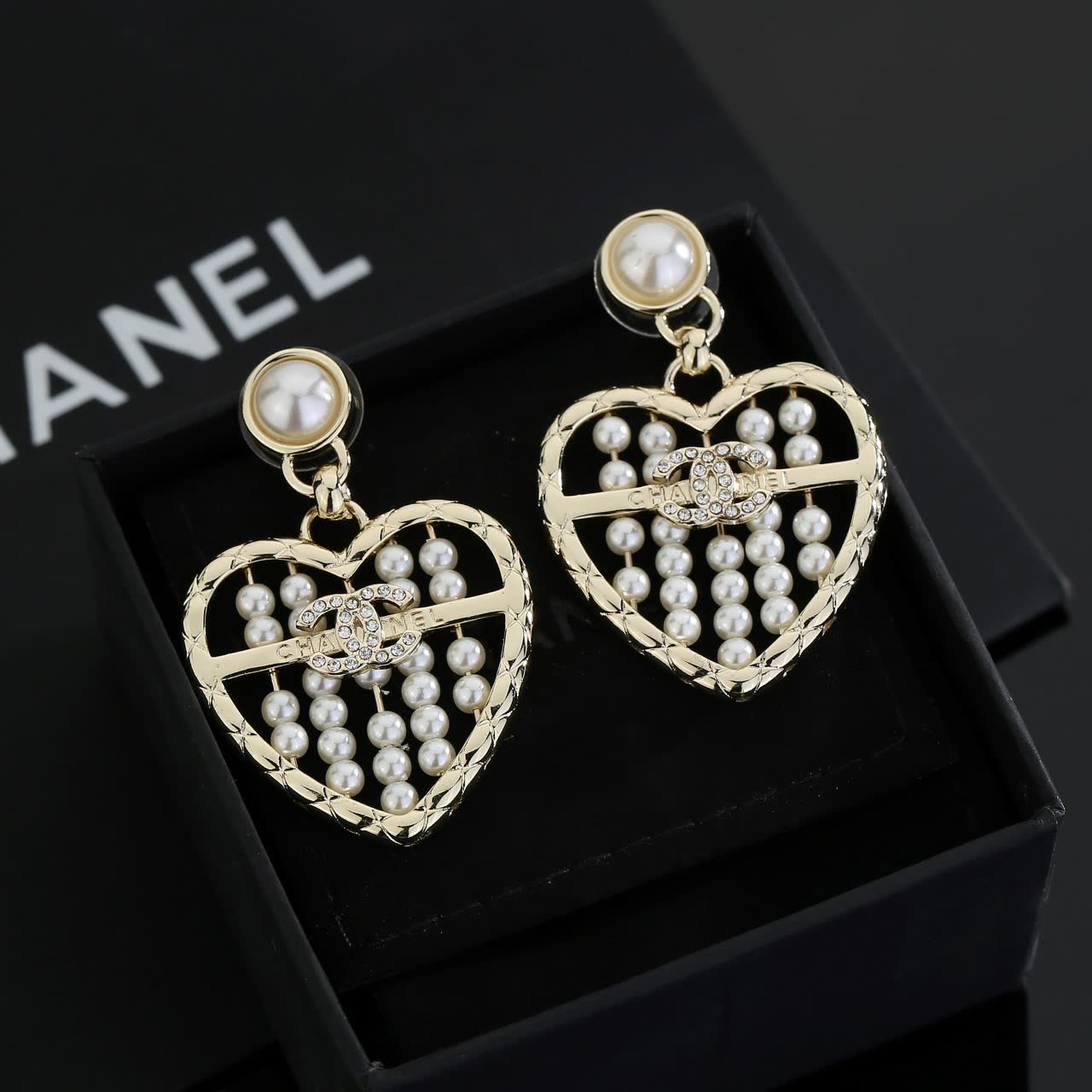 Chanel Heart Shaped Pearl Earrings