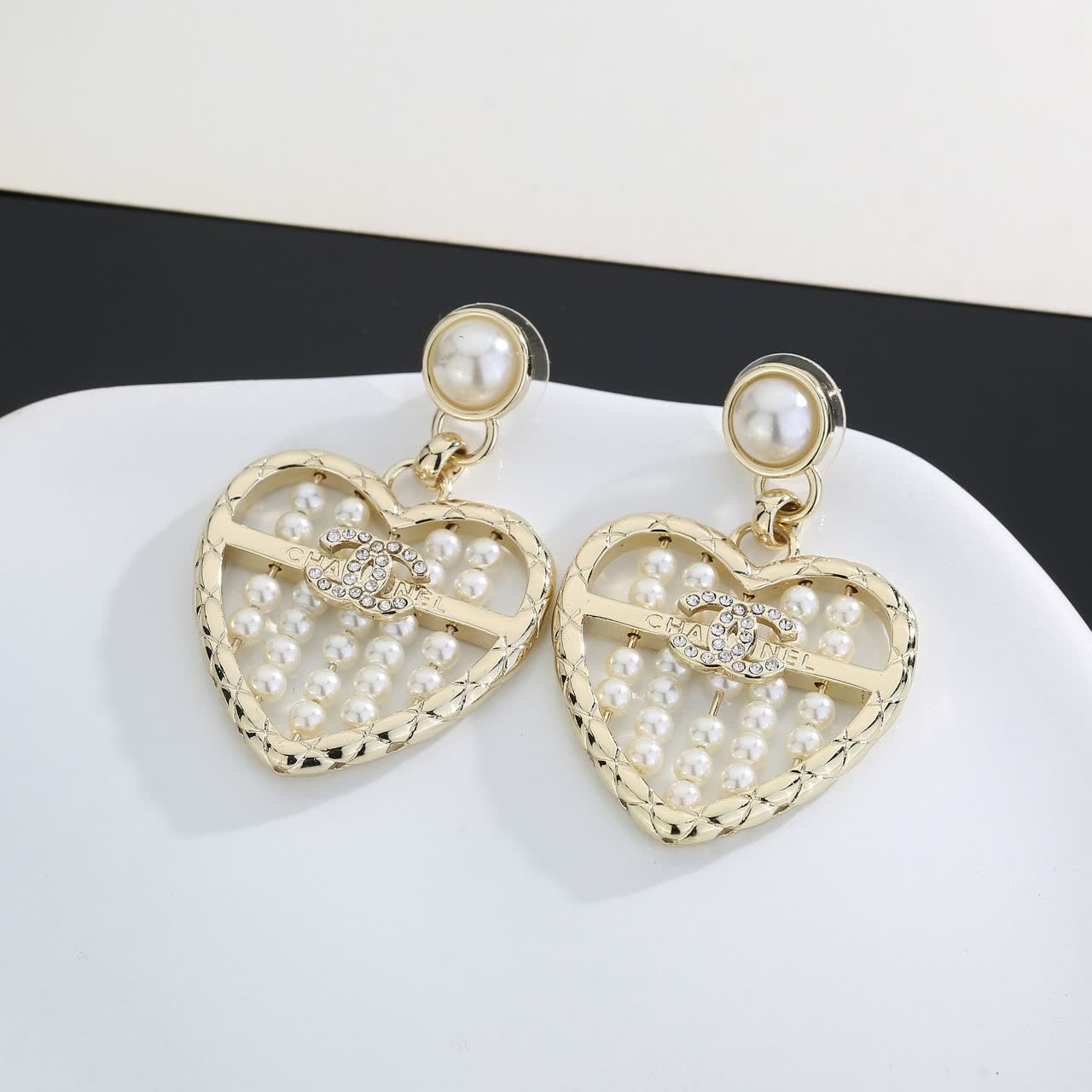 Chanel Heart Shaped Pearl Earrings