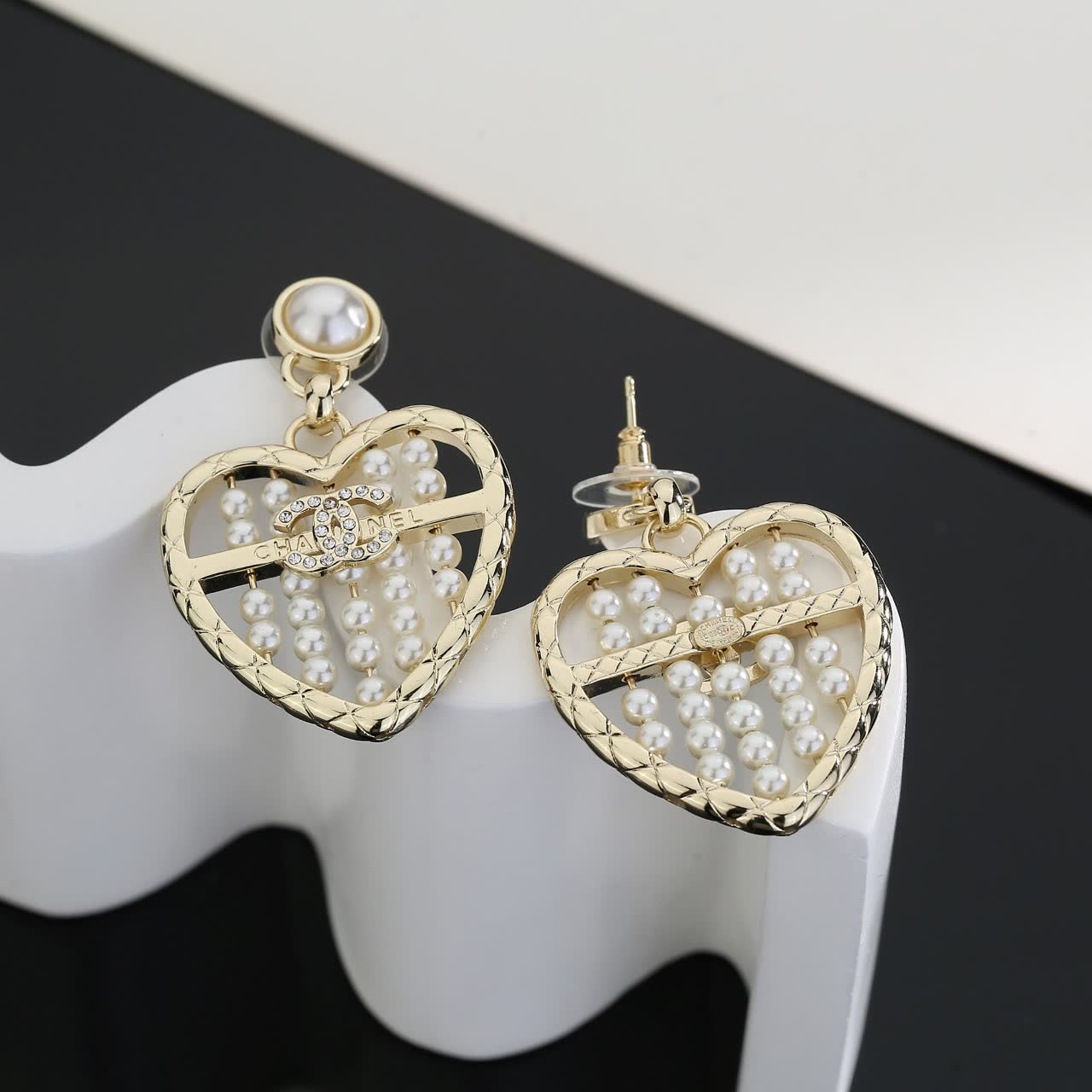 Chanel Heart Shaped Pearl Earrings