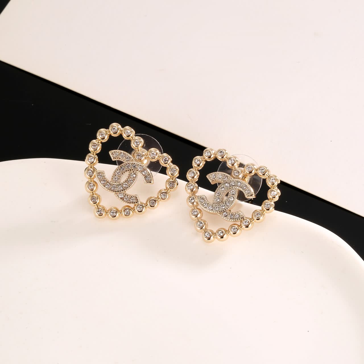 Chanel CC Heart Stud Earrings