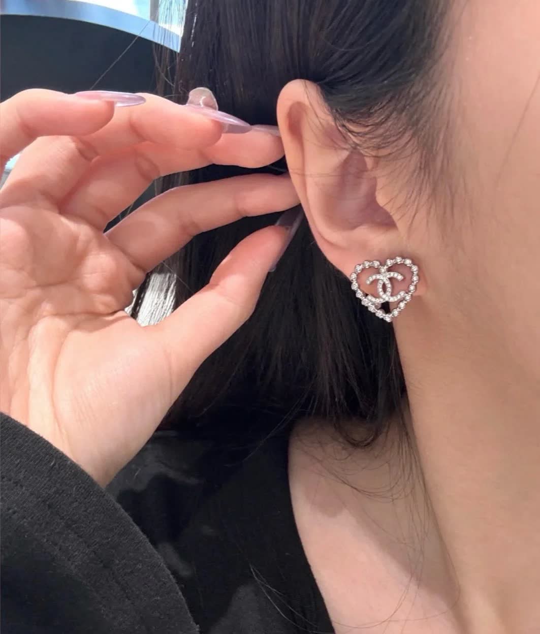 Chanel CC Heart Stud Earrings