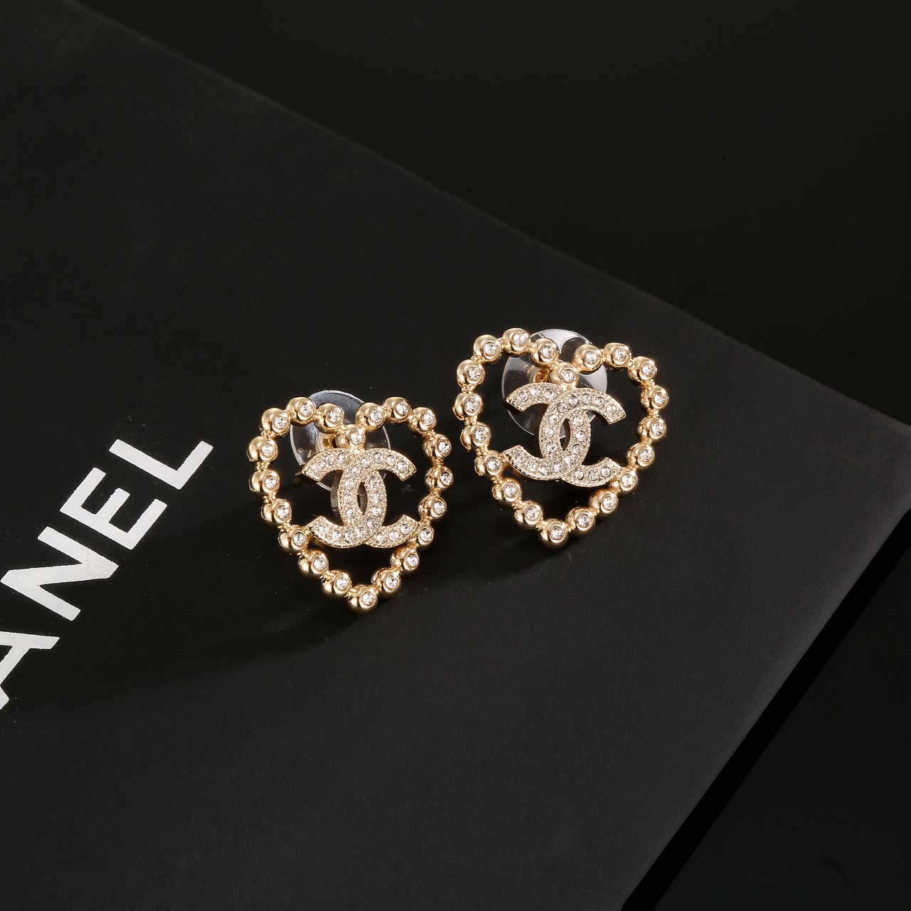 Chanel CC Heart Stud Earrings