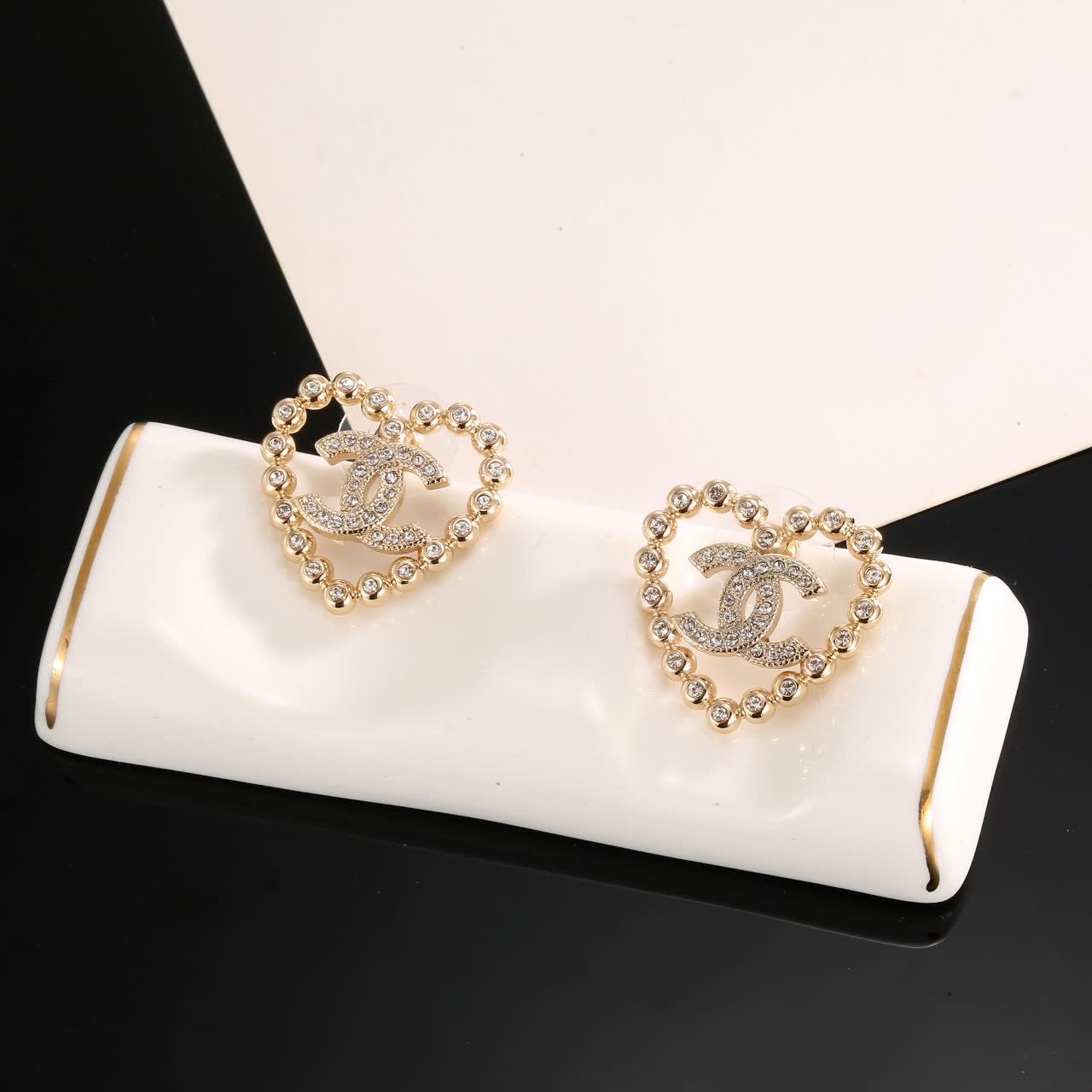 Chanel CC Heart Stud Earrings