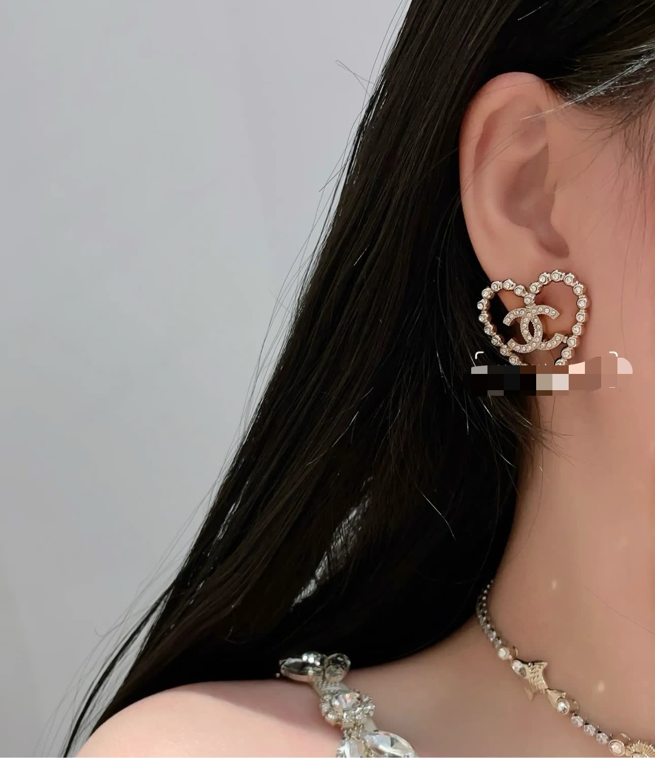 Chanel CC Heart Stud Earrings