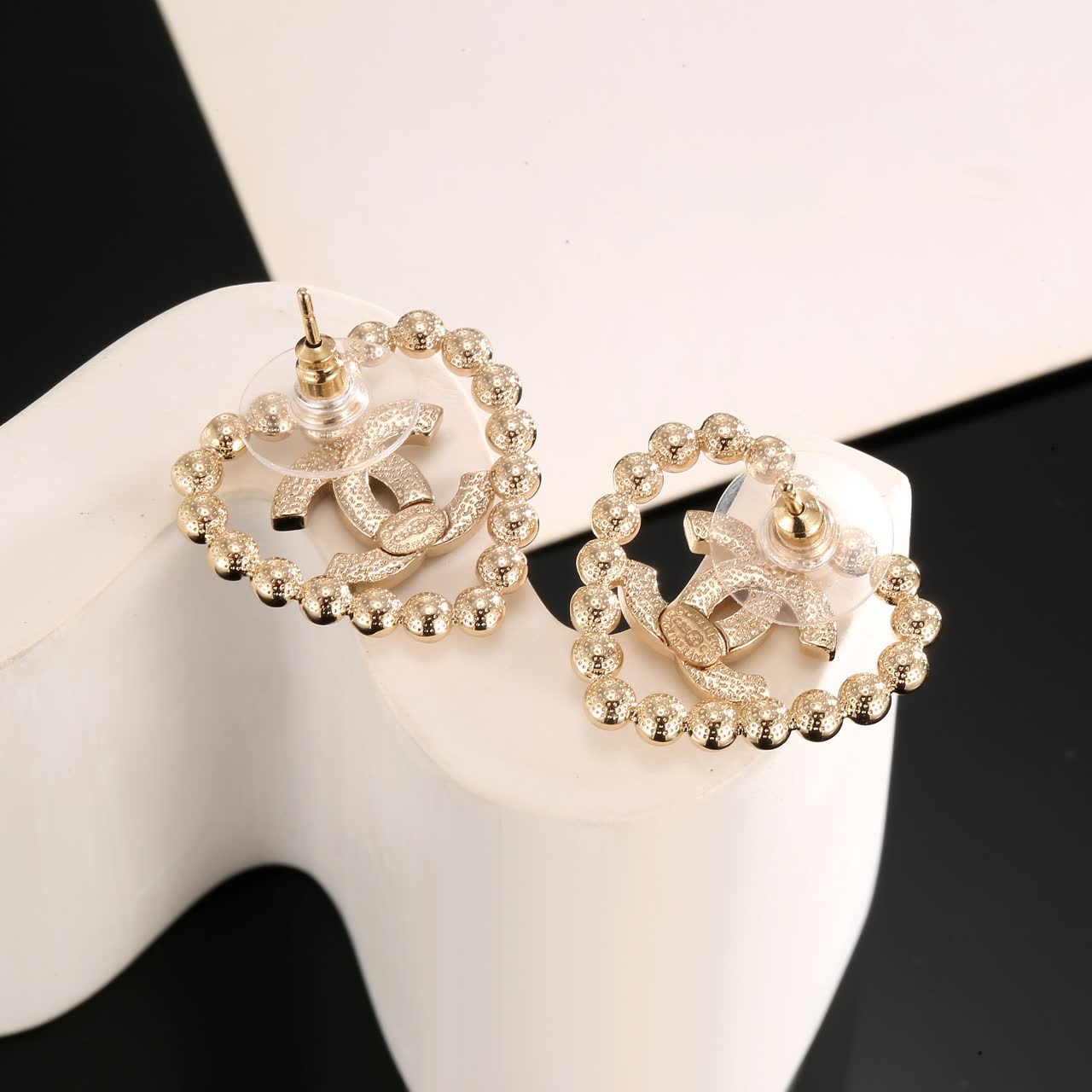 Chanel CC Heart Stud Earrings
