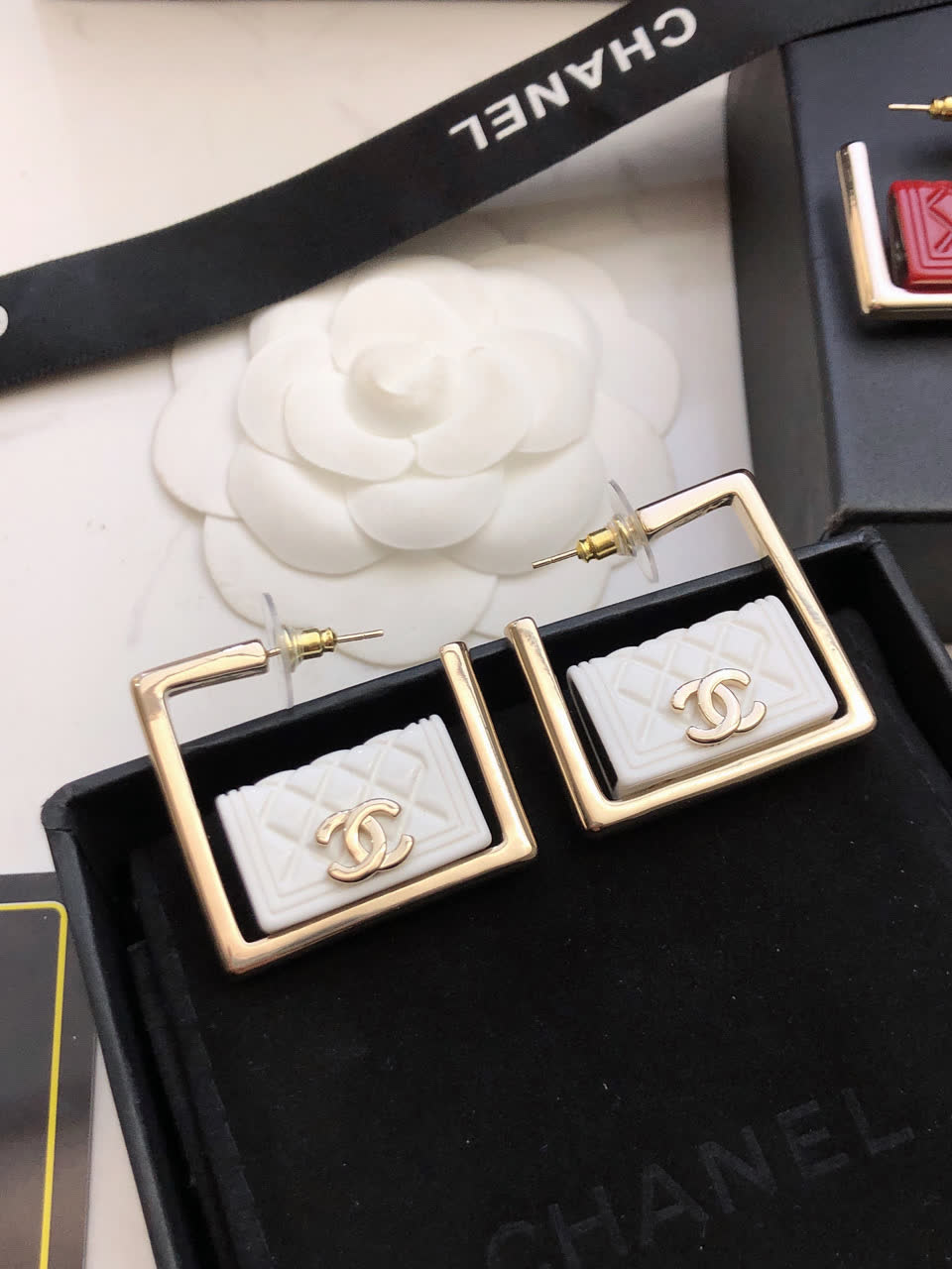 Chanel CC Logo Square Stud Earrings