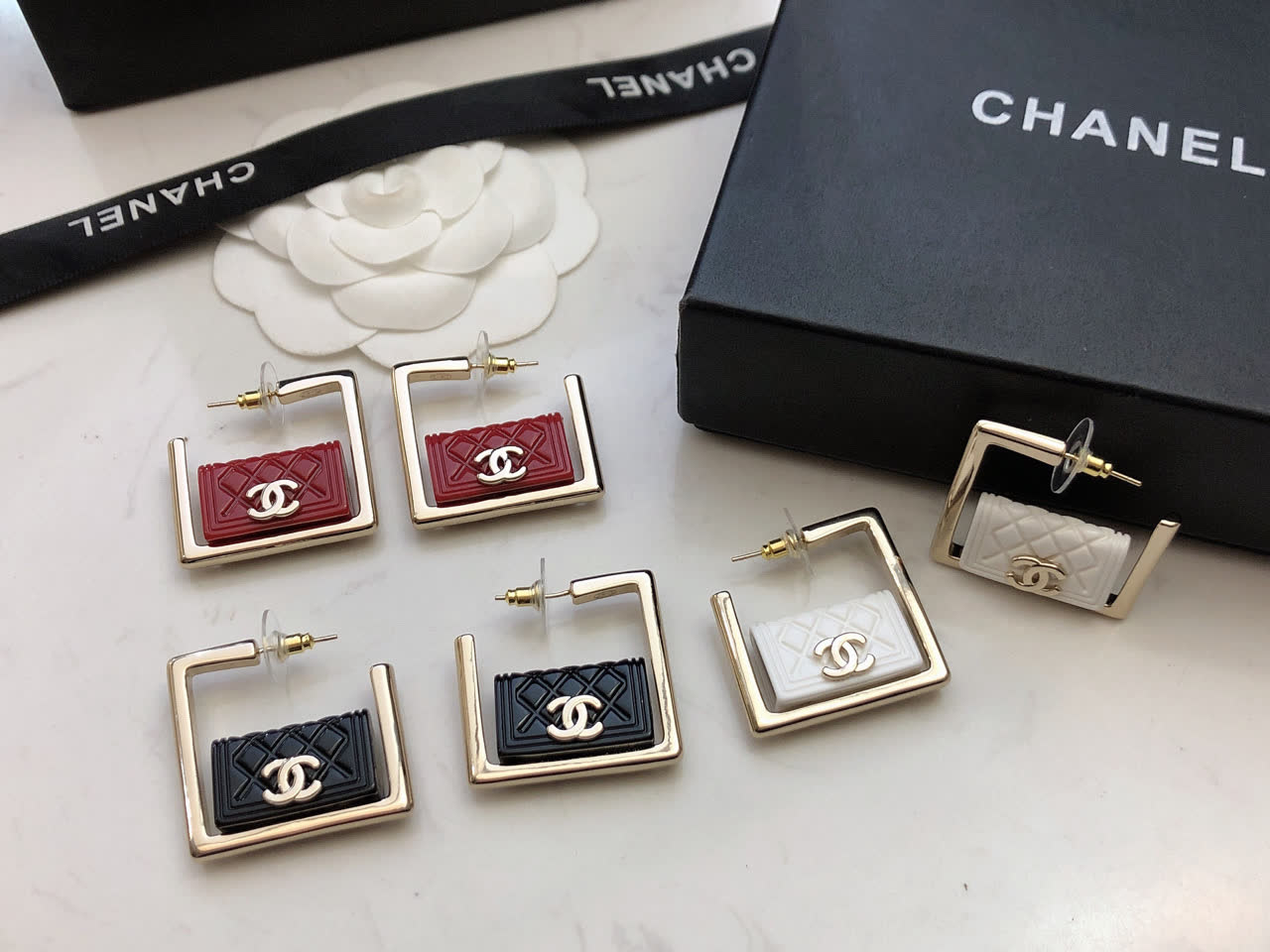 Chanel CC Logo Square Stud Earrings