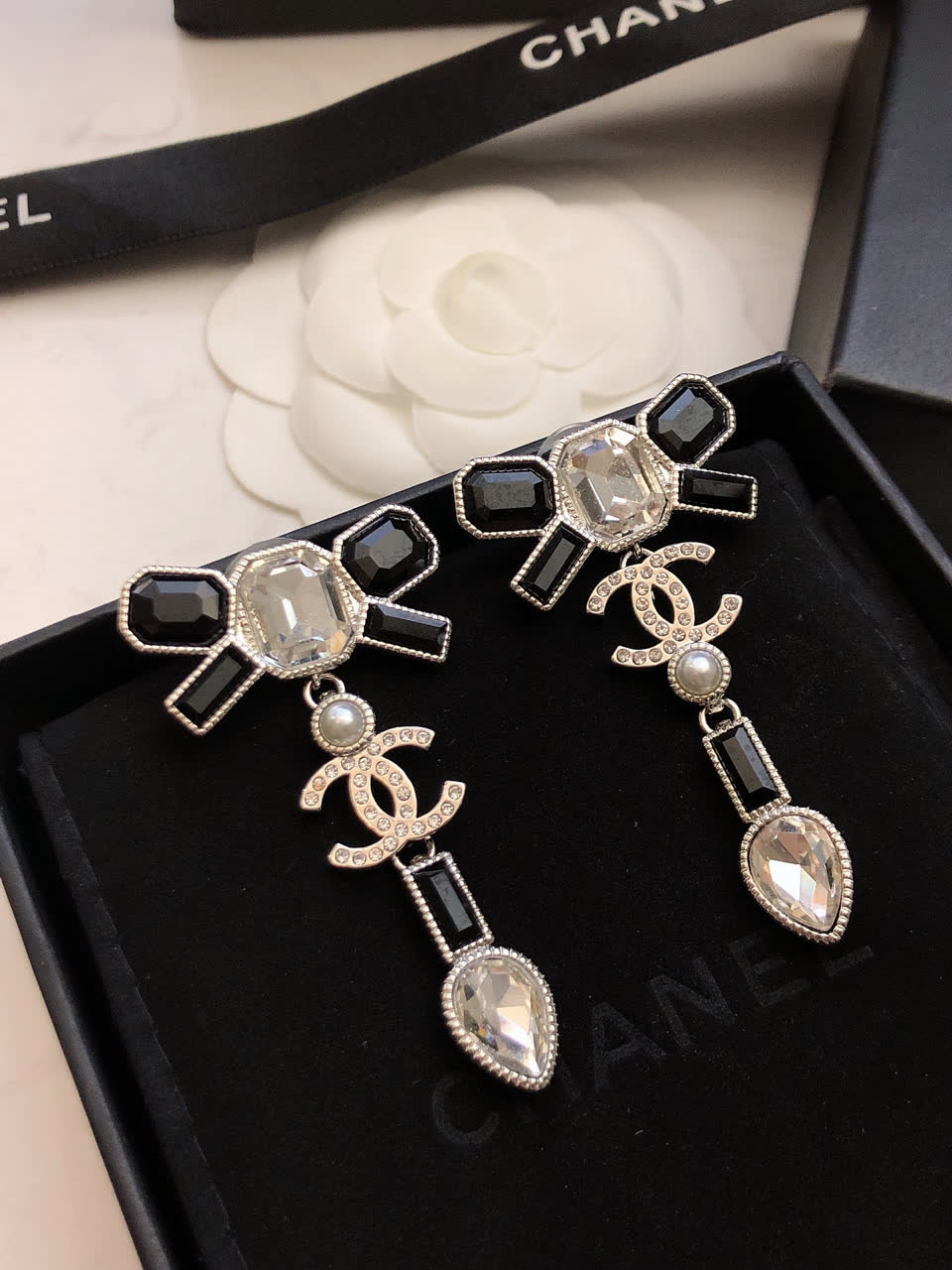 Chanel CC Logo Crystal Earrings