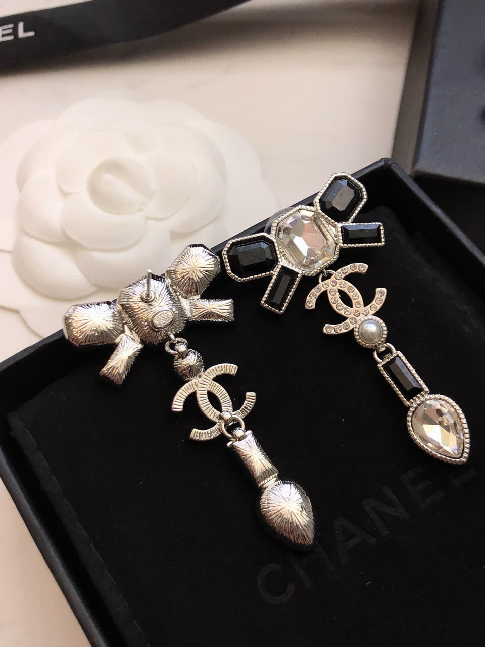 Chanel CC Logo Crystal Earrings
