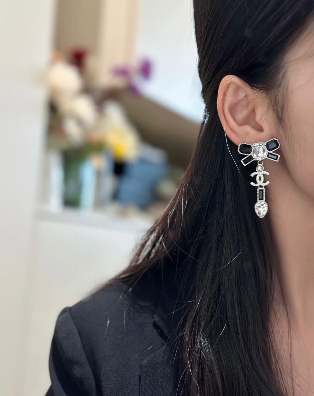 Chanel CC Logo Crystal Earrings