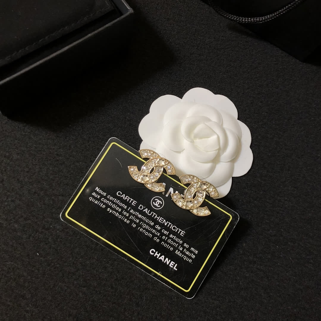 Chanel CC Logo Crystal Stud Earrings