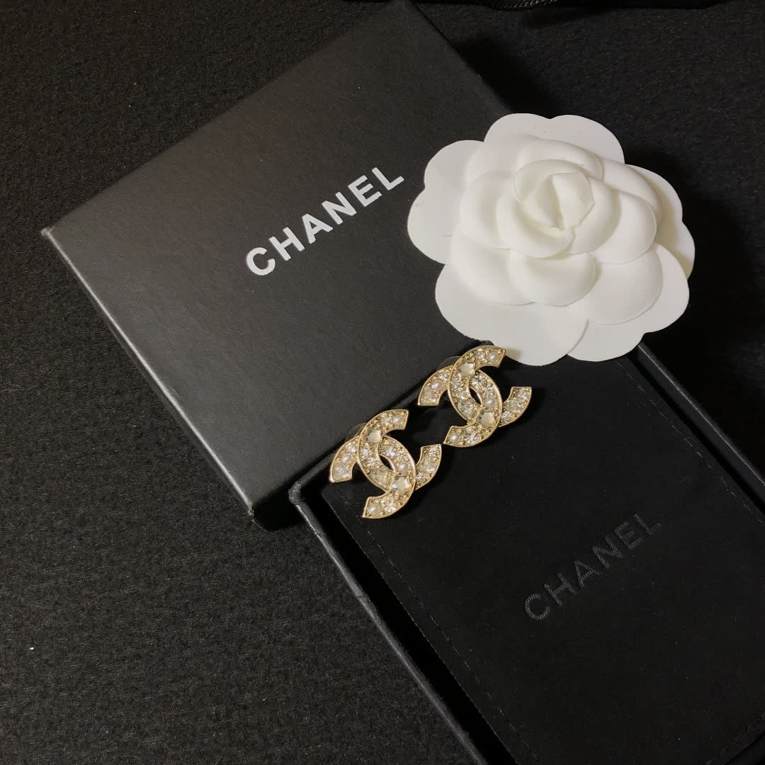 Chanel CC Logo Crystal Stud Earrings