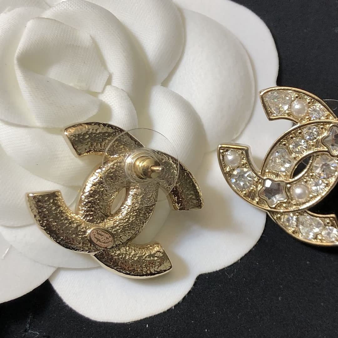 Chanel CC Logo Crystal Stud Earrings