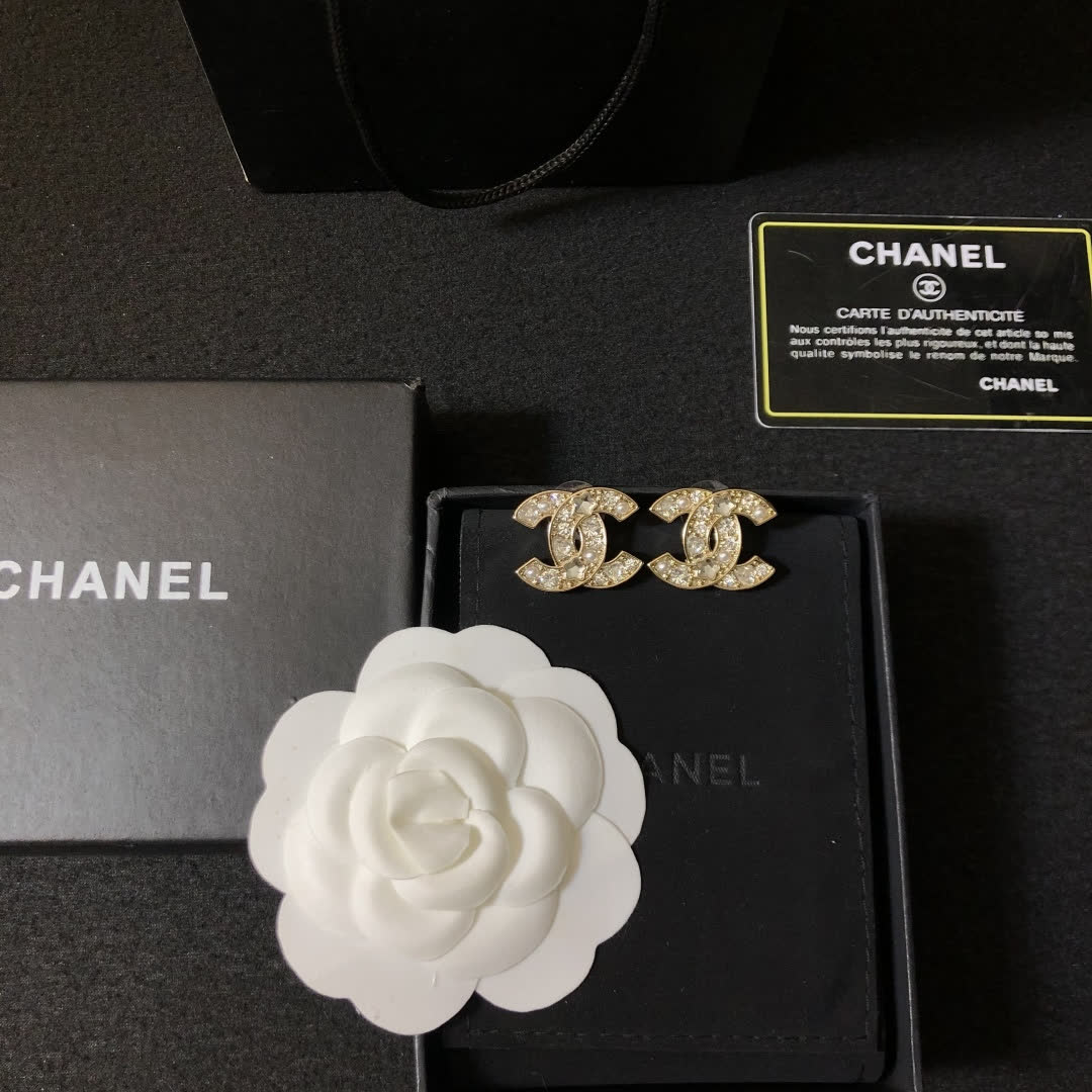 Chanel CC Logo Crystal Stud Earrings