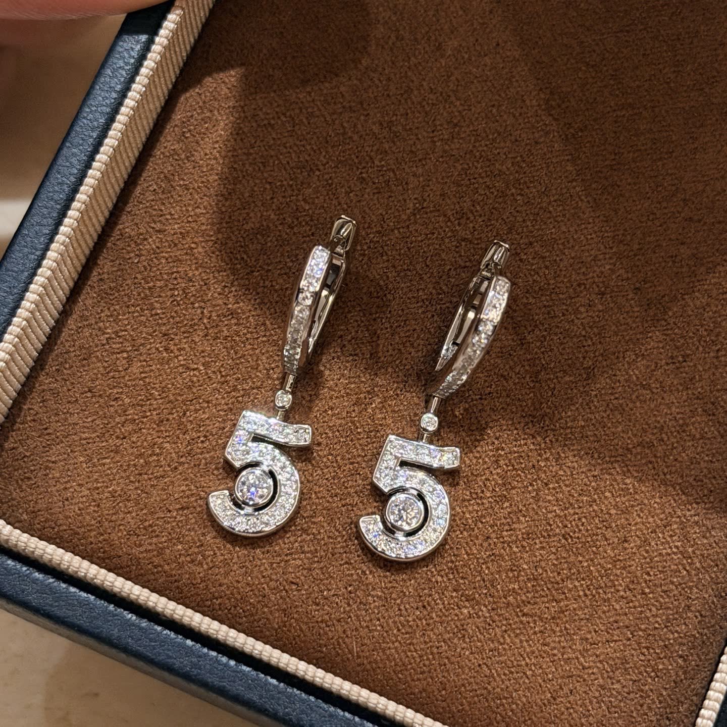 Chanel Silver Number '5' Diamond Earrings Chanel Silver Number '5' Diamond Earrings