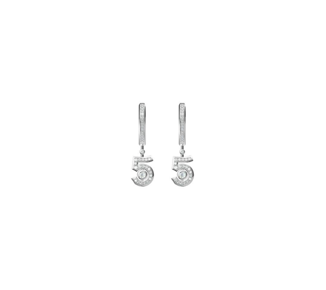 Chanel Silver Number '5' Diamond Earrings