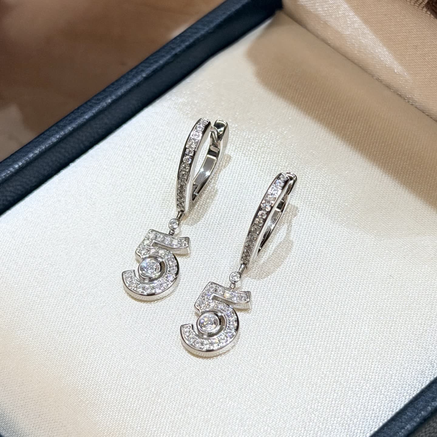 Chanel Silver Number '5' Diamond Earrings